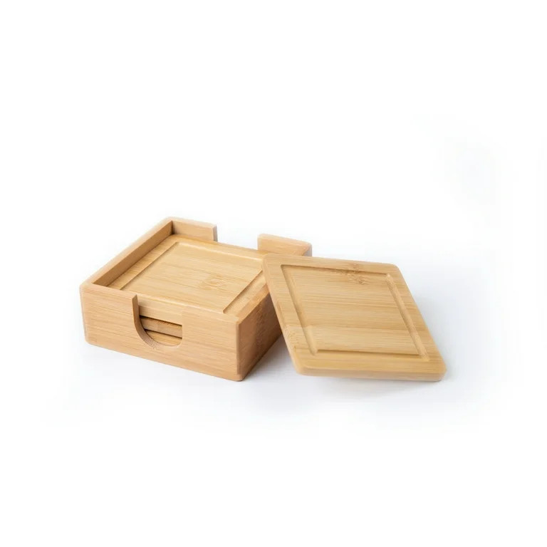Better Homes & Gardens Natural Bamboo Coaster 4 Pack Set, 4.52 x 4.52 x 1.65 inch | Walmart (US)