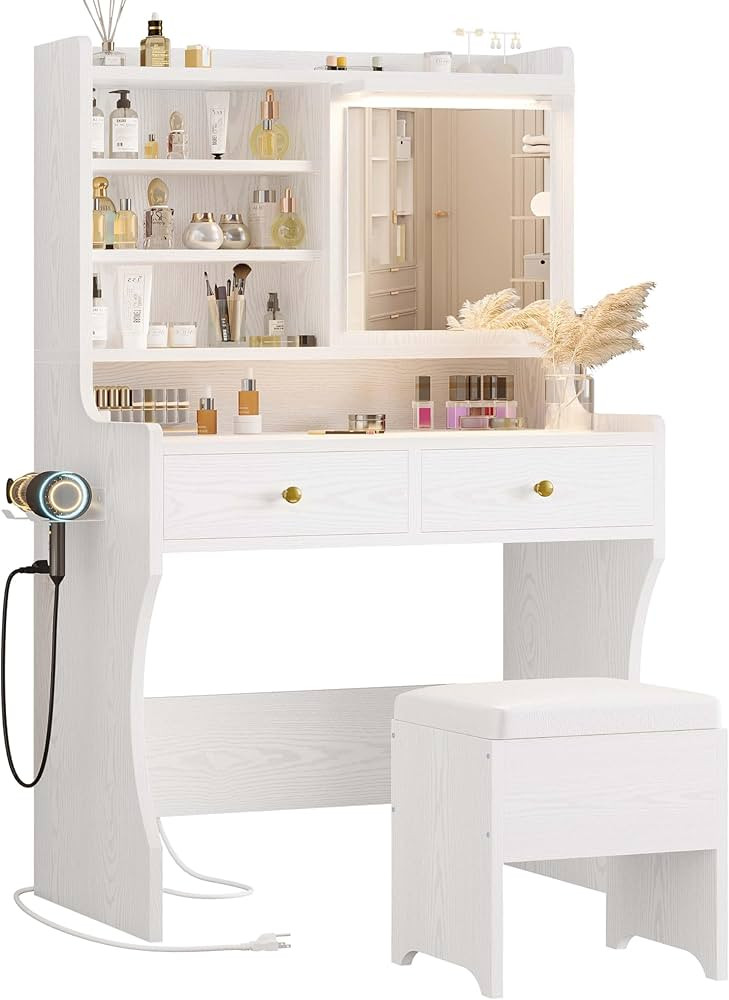IRONCK Vanity Desk with Sensor Lights and Flip Mirror, Makeup Vanity Table with Charging Station ... | Amazon (US)