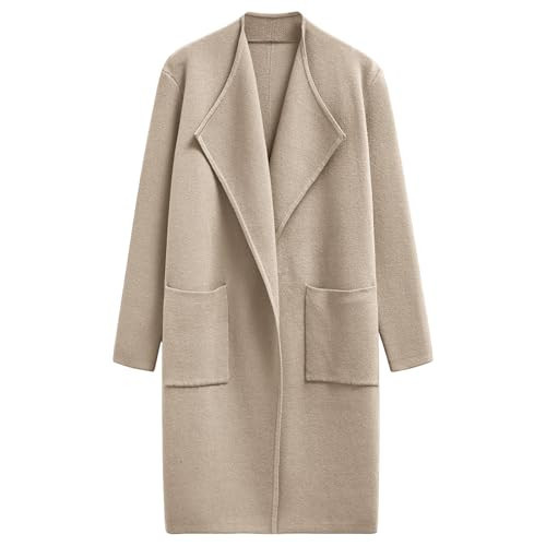 CHICWISH Women Open Front Knit Long Cardigan Patch Pocket Long Sleeve Fall Winter Casual Chunky Coatigan Sweater Coat Light Tan | Amazon (US)