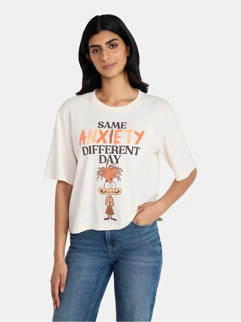 Disney Pixar Inside Out 2 Women's Anxiety Boxy Graphic Skimmer Tee, Sizes XXS-XXL | Walmart (US)