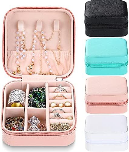 4 Pieces Small Travel Jewelry Boxes PU Leather Jewelry Organizer Box Portable Travel Jewelry Organiz | Amazon (US)