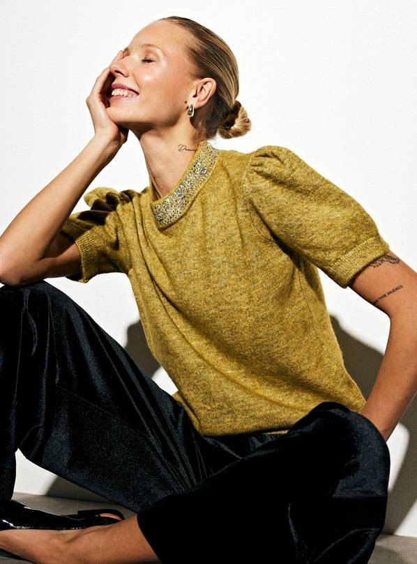 Green Diamante Embellished Collar Knitted T-Shirt 24 | Tu Clothing