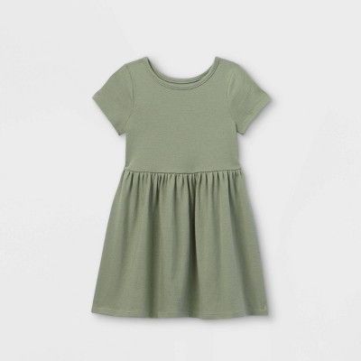 Toddler Girls' Solid Knit Short Sleeve Dress - Cat & Jack™ Olive | Target