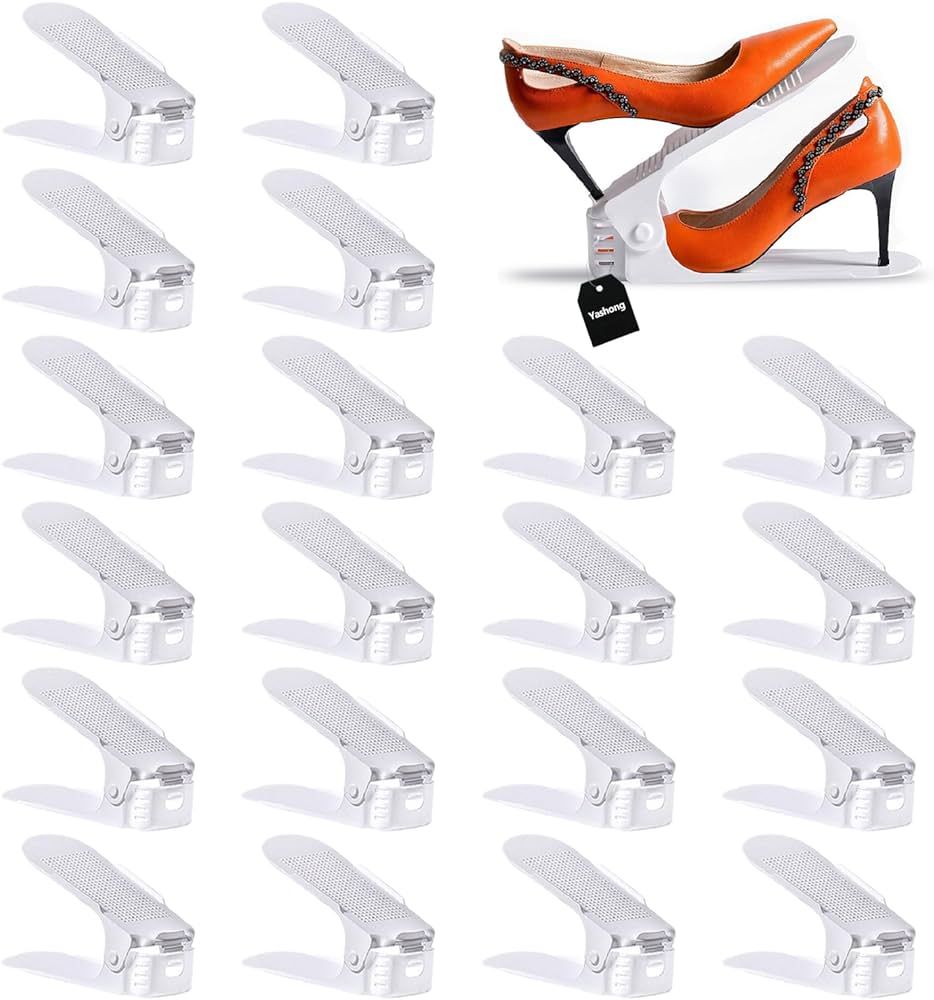 Yashong Shoe Slots Organizer, 20PCS Adjustable Double Layer Stack Shoe Rack, 50% Space-Saving Sto... | Amazon (US)