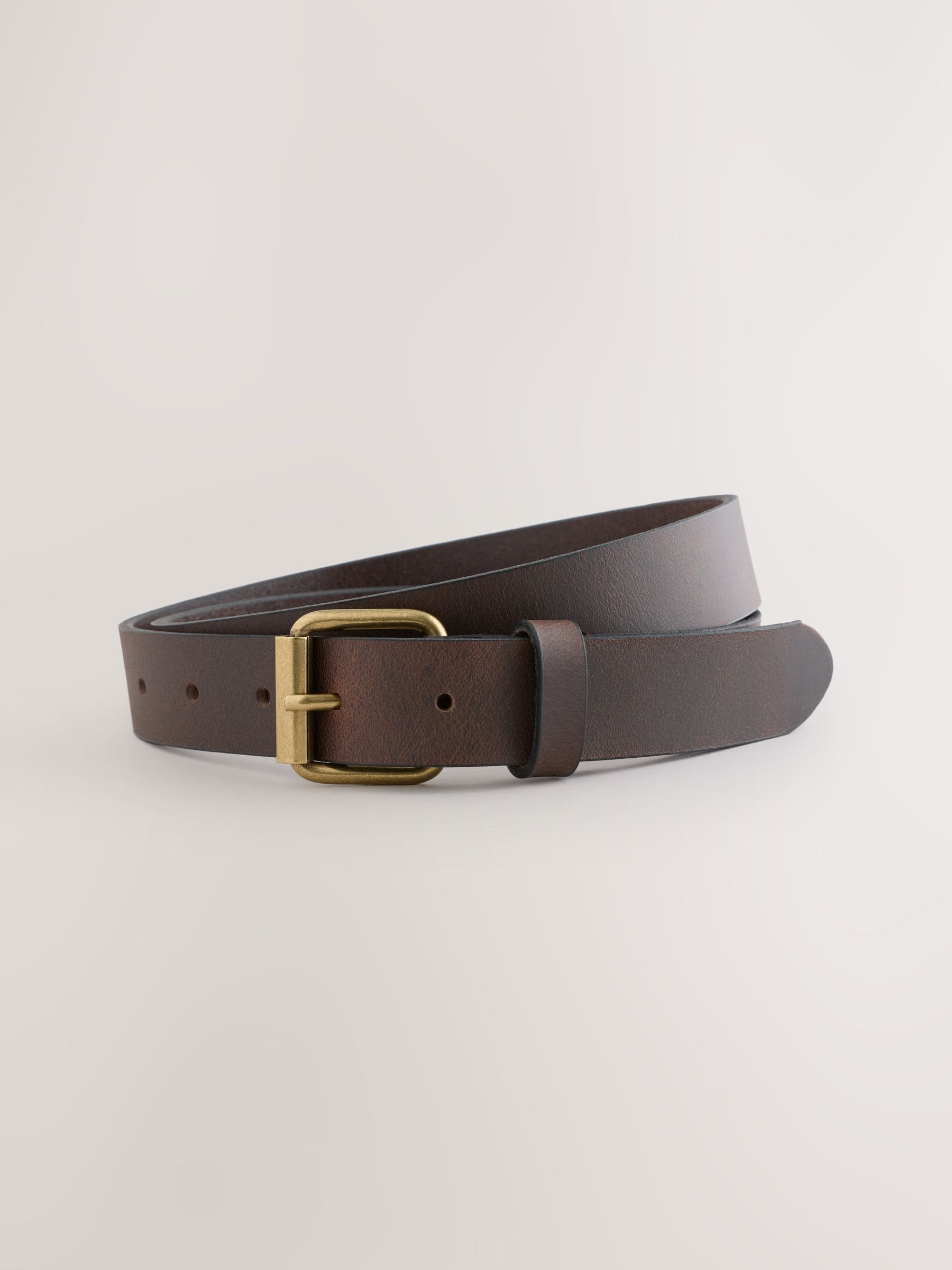Next Chocolate Brown Casual Leather Belt With Roller Buckle | Next US