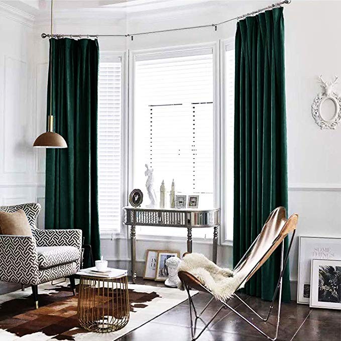 Green Curtains Velvet Drapes Bedroom Window Curtains 95 Inch Long Living Room Rod Pocket Window T... | Amazon (US)