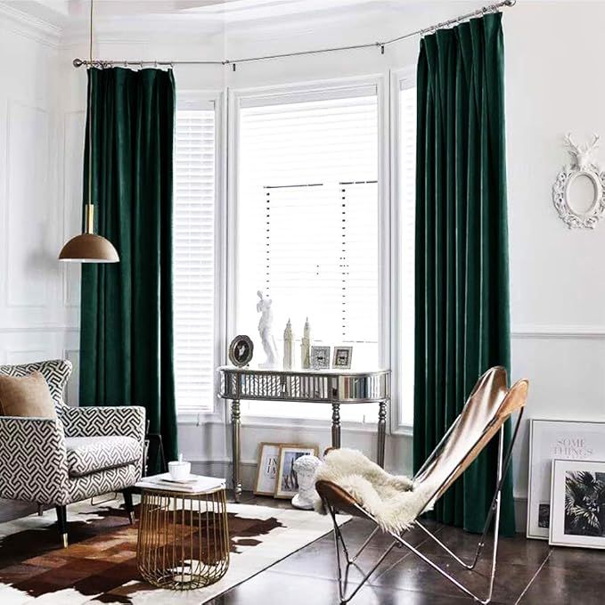 Green Curtains Velvet Drapes Bedroom Window Curtains 95 Inch Long Living Room Rod Pocket Window T... | Amazon (US)