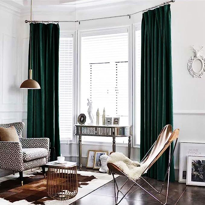 Green Curtains Velvet Drapes Bedroom Window Curtains 84 Inch Long Living Room Rod Pocket Window T... | Amazon (US)