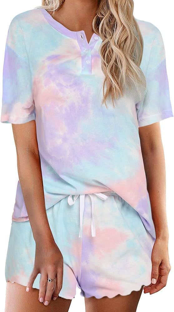 Ekouaer Tie Dye Pajamas Set Womens Loungewear Sleepwear 2 Piece PJ Sets | Amazon (US)
