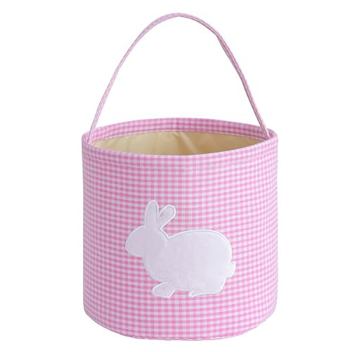 EMBRUNIOICE Bunny Easter Basket, Classic Gingham Easter Bucket Bag for Easter Egg Hunts Party Favor Decorations(Pink) | Amazon (US)