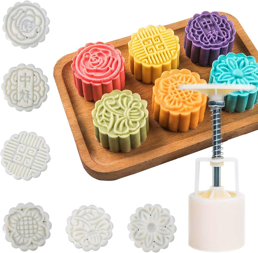Moon Cake Mold 6 PCS, Mid Autumn Festival DIY Hand Press Cookie Stamps Pastry Tool Moon Cake Make... | Amazon (US)