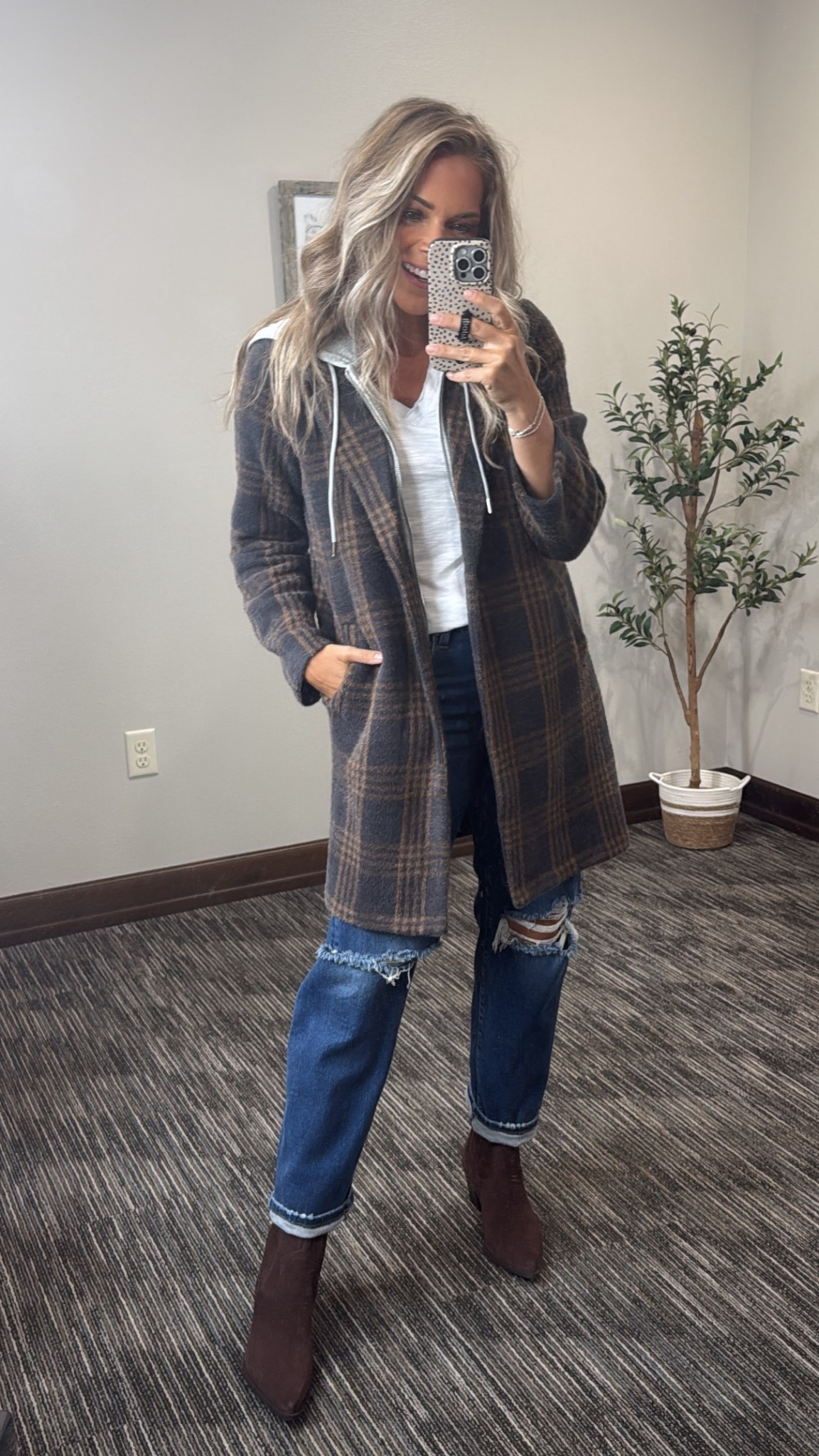 Small tee, medium jacket, go up 1/2 in between in booties, tts jeans  

#LTKSeasonal #LTKStyleTip #LTKSaleAlert