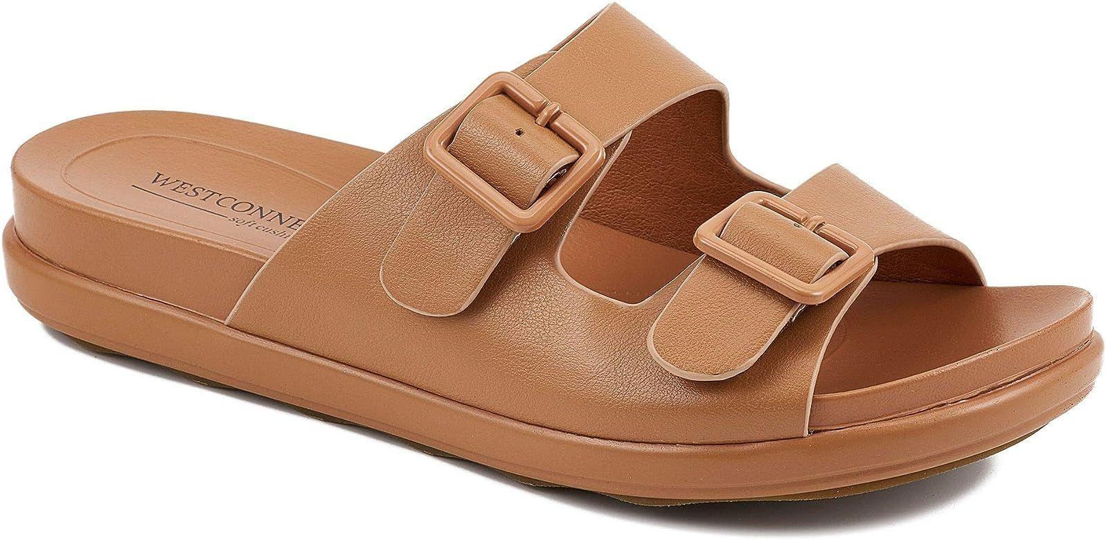 Women's Summer Comfort Flat Slide Sandals with Adjustable Buckle | Amazon (US)