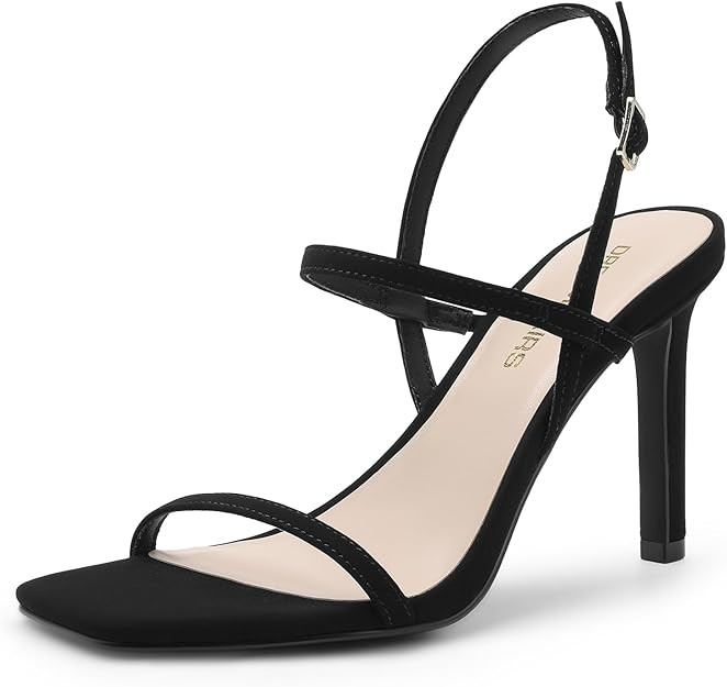 DREAM PAIRS Zapatos de tacón alto para mujer, tacón de aguja con punta cuadrada abierta, correa... | Amazon (US)