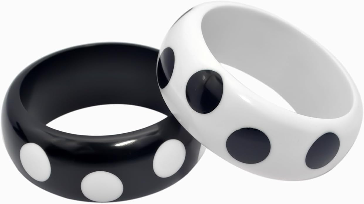 Pure Hands Polka Dot Resin Bangles Set – Polka Hauteur Black and White Handmade Bracelets for W... | Amazon (US)