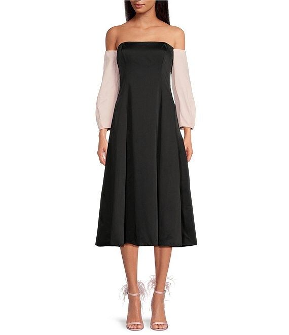 x Nastia Liukin Audrey Cotton Sateen Off-The-Shoulder Long Sleeve Midi Dress | Dillard's