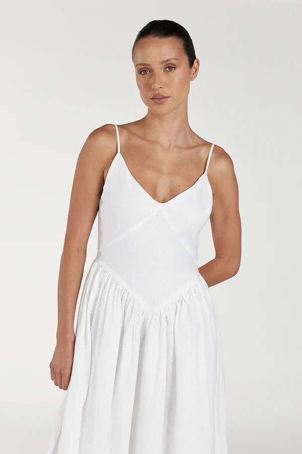 LEXI WHITE LINEN MIDI DRESS | DISSH