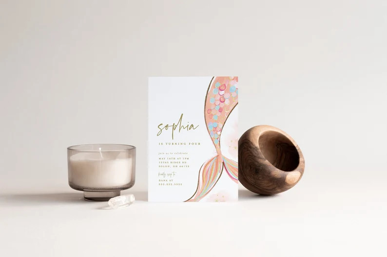 Mermaid Birthday Invitation Template Minimalistic Modern | Etsy | Etsy (US)