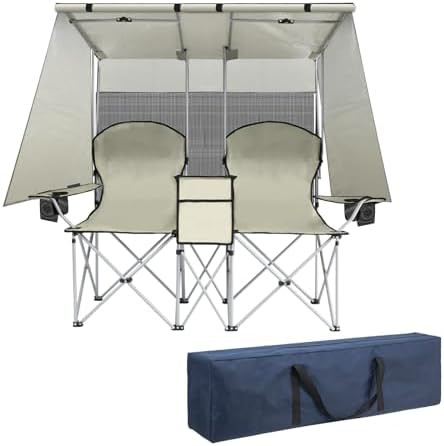 Amazon.com: ptlsy Double Camping Chair with Canopy, Folding Two-Person Seat, Portable Outdoor Lov... | Amazon (US)