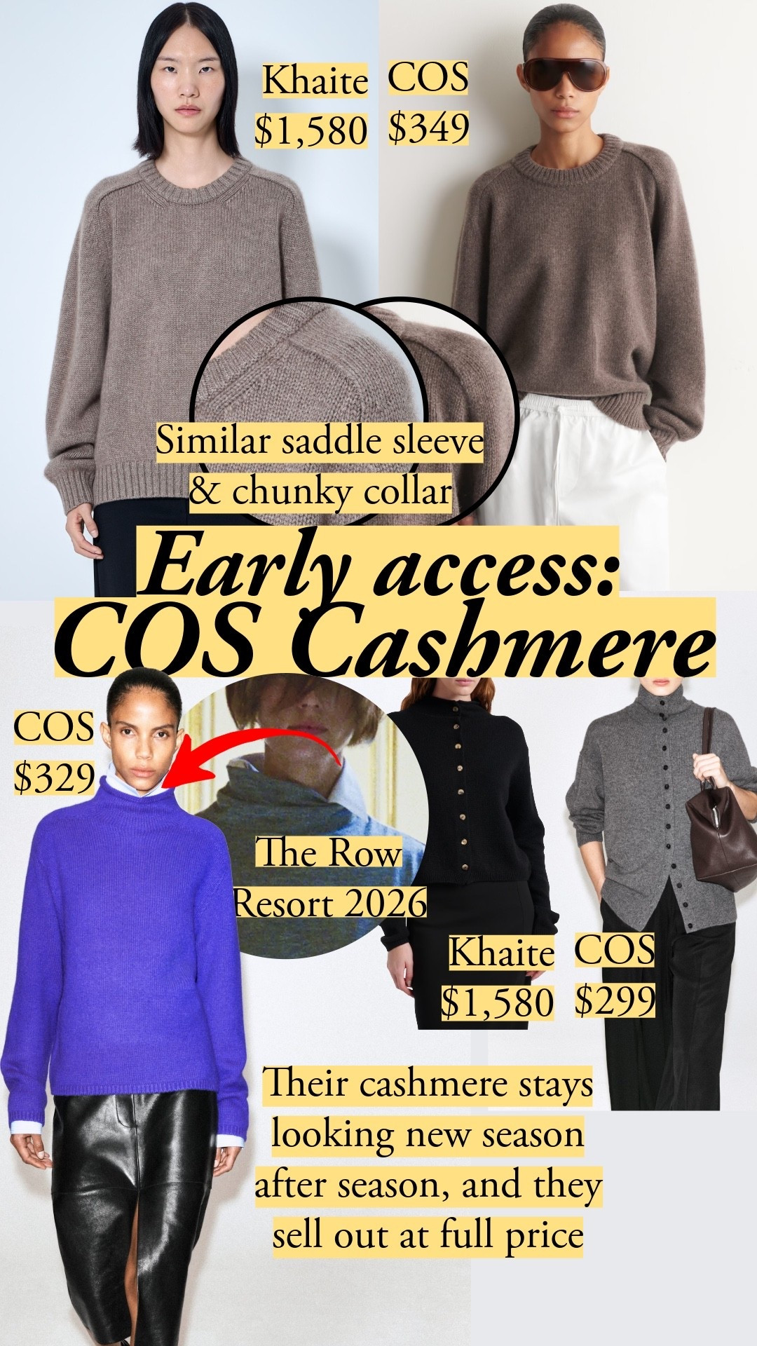 COS has been studying Khaite and The Row for years, and the result: cashmere sweaters with those same details in yarns that withstand pilling. It's the best cashmere on the high street, and it sells out. Here's early access.

#LTKootd #LTKSeasonal #LTKMidsize