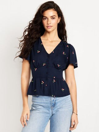 V-Neck Button-Down Crepe Top | Old Navy (US)