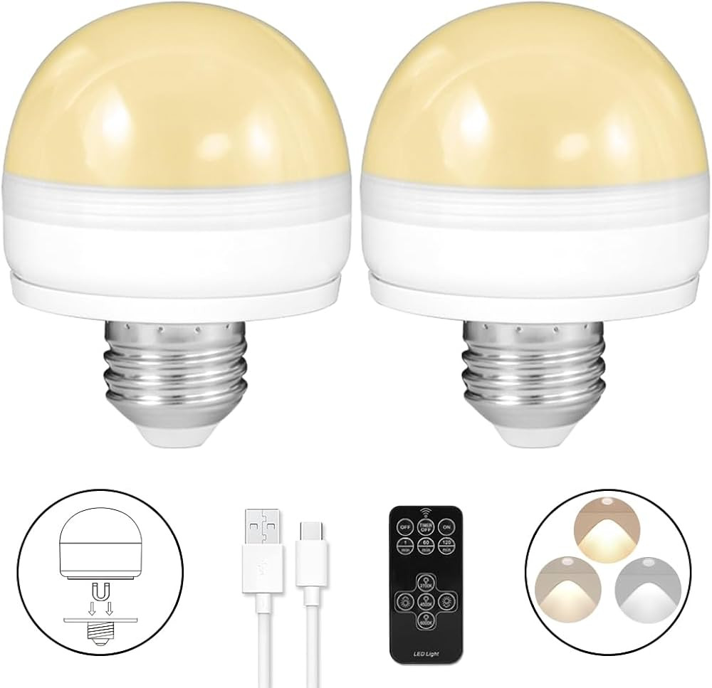BLUEYE Rechargeable Light Bulbs,2Pack,7W,Remote Control,Soft Warm 2700K-6000K,50W Equivalent,450L... | Amazon (US)