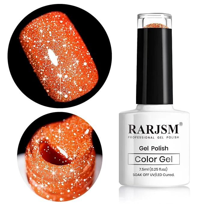 RARJSM Orange Gel Nail Polish, 1Pcs 7.5ml Orange Color Reflective Gel Polish Soak Off Gel Polish ... | Amazon (US)