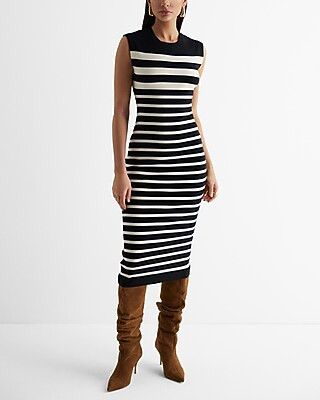 Striped Crew Neck Cap Sleeve Midi Sweater Dress | Express