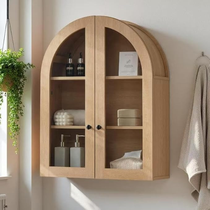 Bathroom Arched Wall Cabinet, 23.5'' Wide Medicine Cabinet, Bathroom Cabinet Wall Mount W/ Glass ... | Amazon (US)