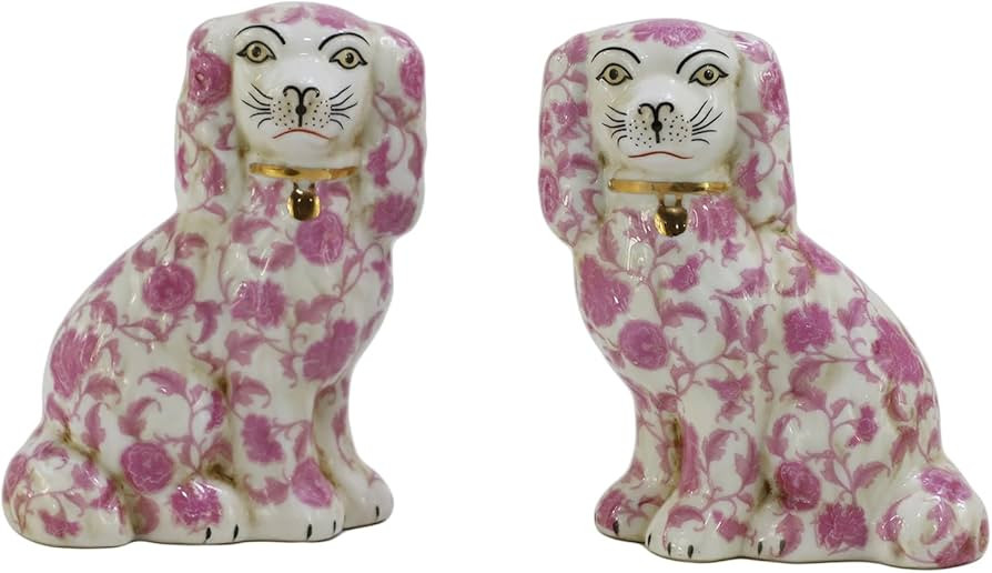 Hand Painted Pink Floral Spaniel Dogs 5.9", Pair of Small Mantle Porcelain Dogs, for Collectibles... | Amazon (US)