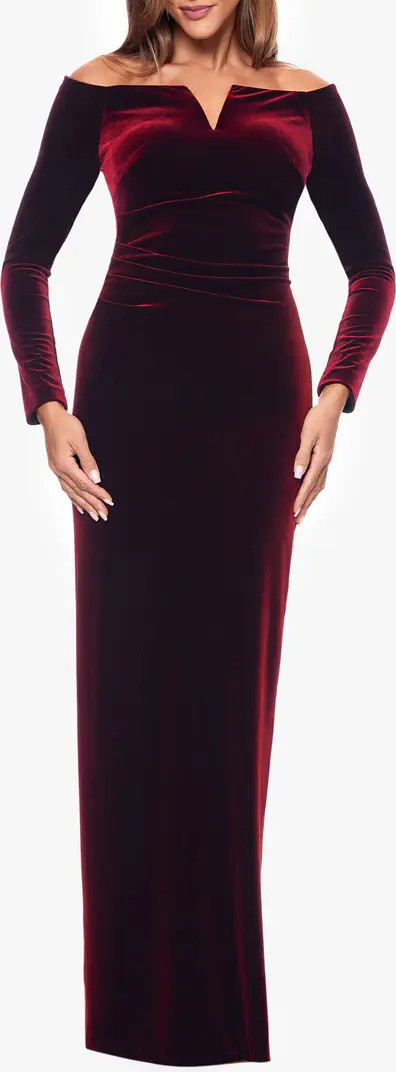 Off the Shoulder Long Sleeve Velvet Gown | Nordstrom