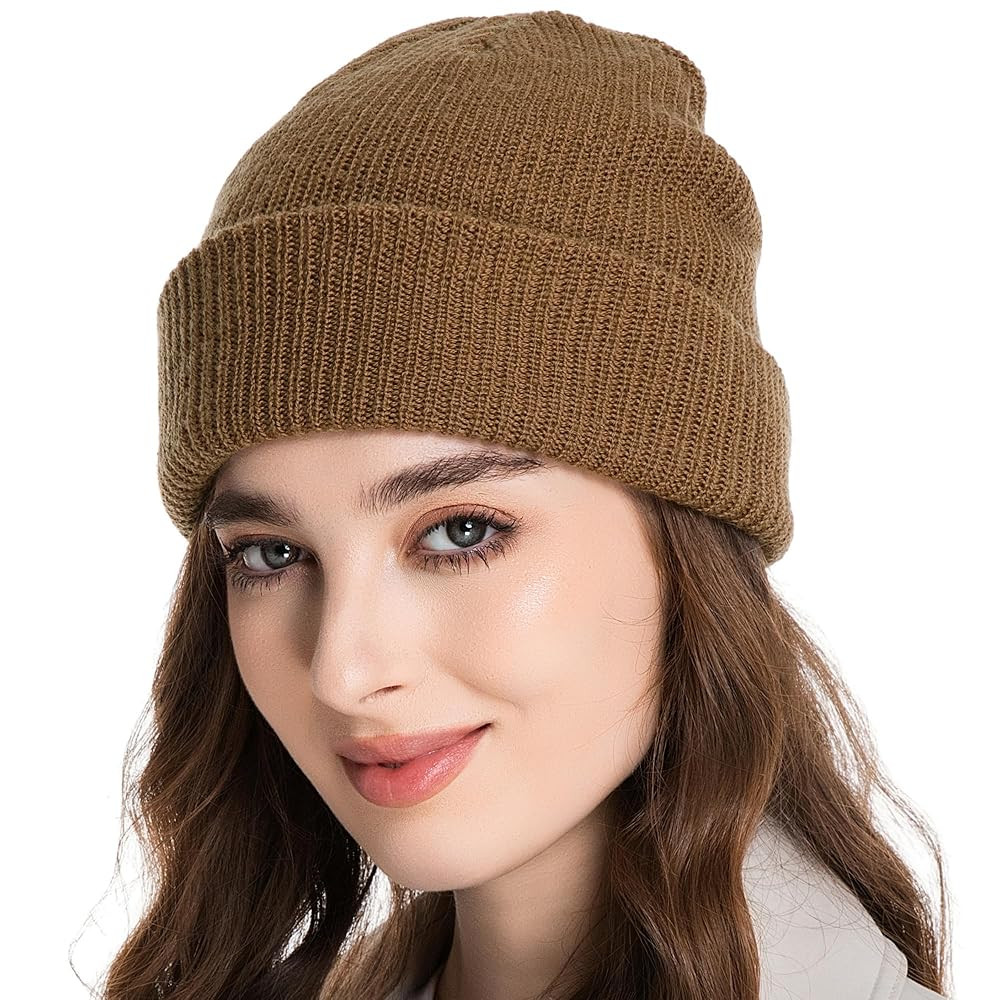 100% Merino Wool Beanie Hat for Women Men, Cuffed Knit Warm Winter Hats,Slouchy Beanies Fisherman... | Amazon (US)