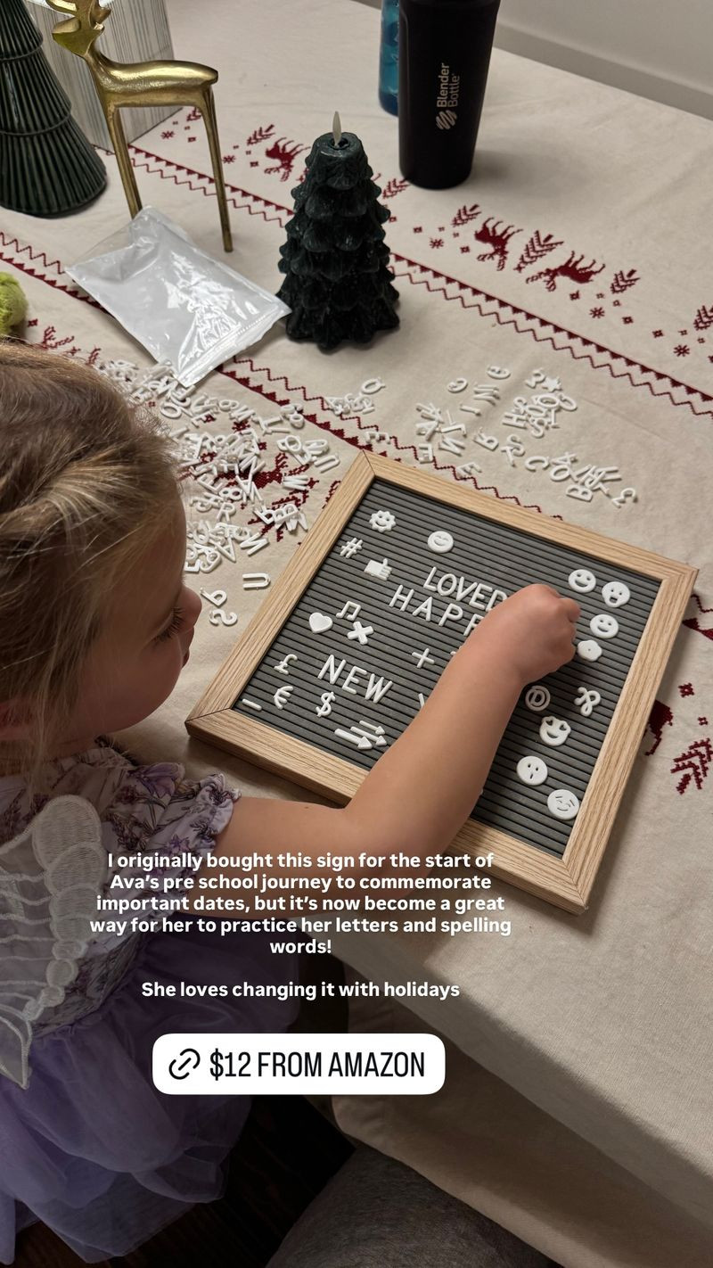 I originally bought this sign for the start of Ava’s pre school journey to commemorate important dates, but it’s now become a great way for her to practice her letters and spelling words! 

 

#LTKmomlife #LTKHome #LTKKids