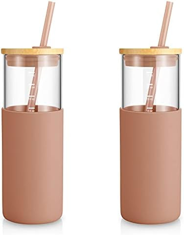 Tronco 24oz Glass Tumbler Glass Water Bottle Straw Silicone Protective Sleeve Bamboo Lid - BPA Fr... | Amazon (US)