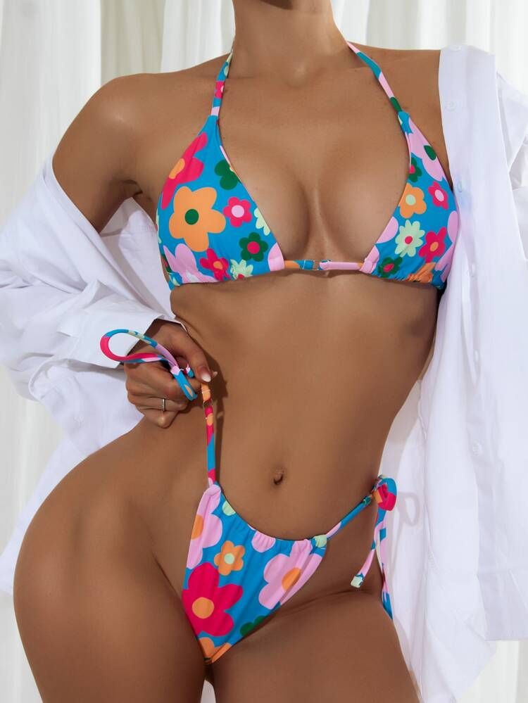 Floral Triangle Thong Bikini Swimsuit | SHEIN