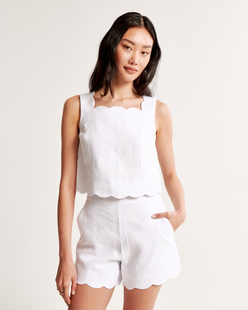 Women's Premium Linen Scallop-Hem Set Top | Women's Tops | Abercrombie.com | Abercrombie & Fitch (US)