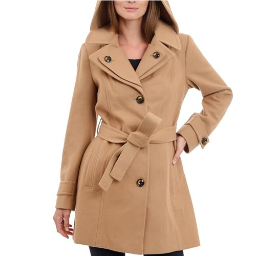 London Fog Women's Double Lapel Thigh Length Button Frontwool Coat with Belt Outerwear, Camel, X-Large | Amazon (US)