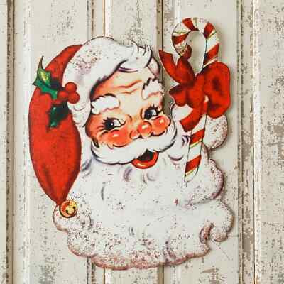 NEW - Christmas Hanging SANTA FACE METAL SIGN Vintage Inspired - 18.5"w  x 16"h | eBay | eBay US