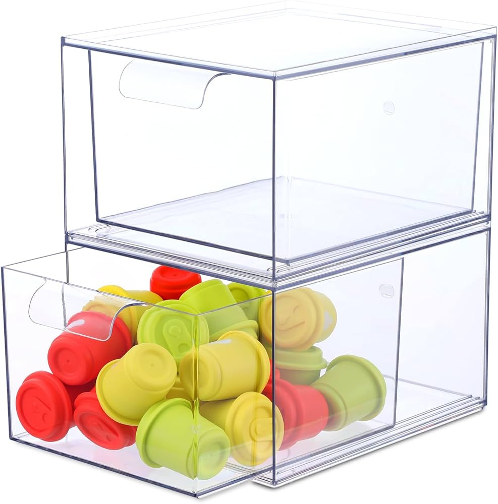 2 PACK Stackable Coffee Pod Drawers, Acrylic Clear Storage Drawers for Coffee Organizer for Home ... | Amazon (US)