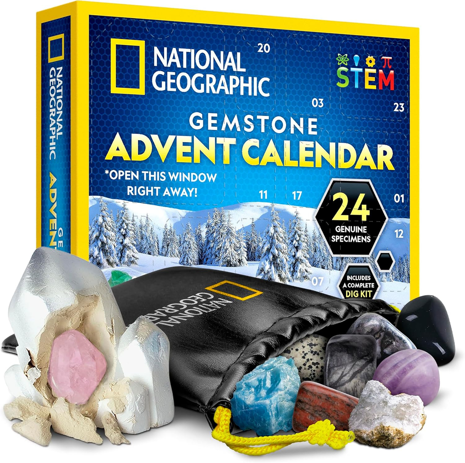 NATIONAL GEOGRAPHIC Gemstone Advent Calendar - 2024 Advent Calendar for Kids with 24 Gemstones to Open Each Day, a Complete Rock Collection Christmas Countdown Calendar with Mini Gemstone Dig Kit | Amazon (US)