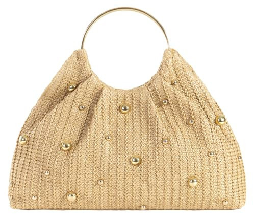 Straw Woven Beach Bag 2026 Summer Beaded Top Handle Handbag Raffia Evening Purse Wedding Clutch Vacation Tote Wristlet Bag | Amazon (US)