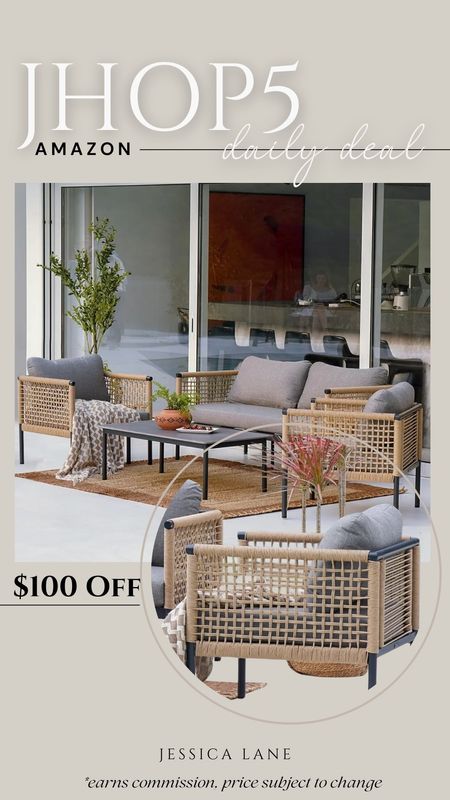 Amazon daily deal, save $100 on this gorgeous four piece outdoor patio furniture set. Outdoor living, patio furniture, patio furniture set, woven patio furniture, weather resistant patio furniture, Amazon home, Amazon patio, Amazon deal

#LTKSeasonal #LTKHome #LTKSaleAlert