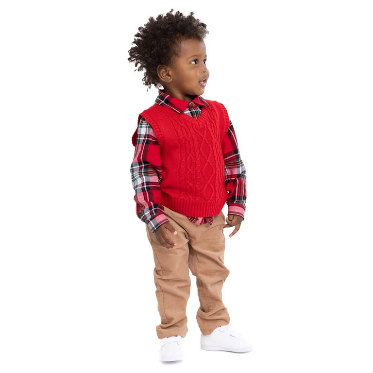 Wonder Nation Baby Boys’ Holiday Sweater Vest, Shirt, and Pants Outfit Set, 3-Piece Set, Sizes ... | Walmart (US)