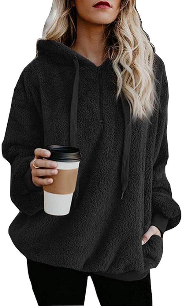 ReachMe Womens Oversized Sherpa Pullover Hoodie with Pockets Fuzzy Fleece Sweatshirt Fluffy Coat | Amazon (US)