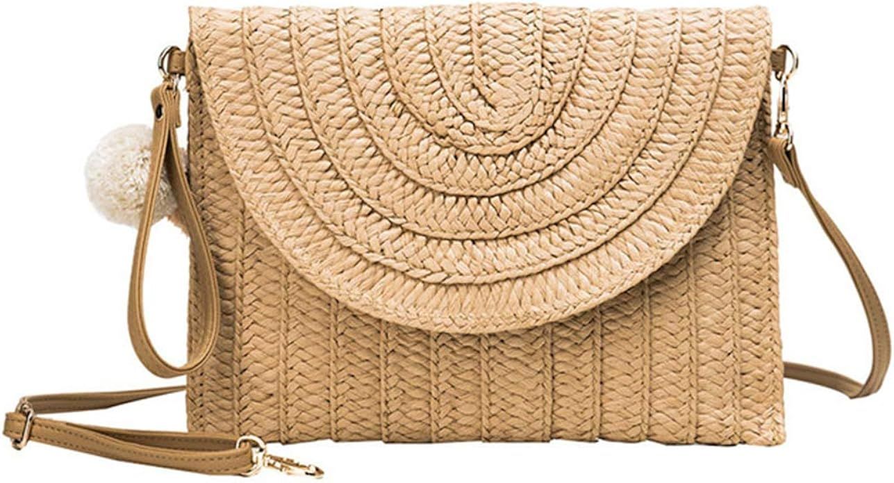 Straw Shoulder Bag Women Straw Clutch Summer Beach Crossbody Bag Handmade Woven Purse Handbag Hol... | Amazon (US)