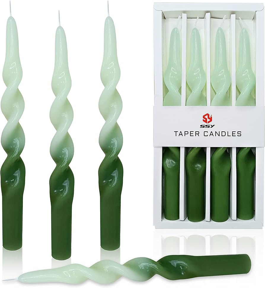 Christmas Tapered Candles Green Twisted Candles 4 PCS Unscented Candlesticks for Dinner Household... | Amazon (US)