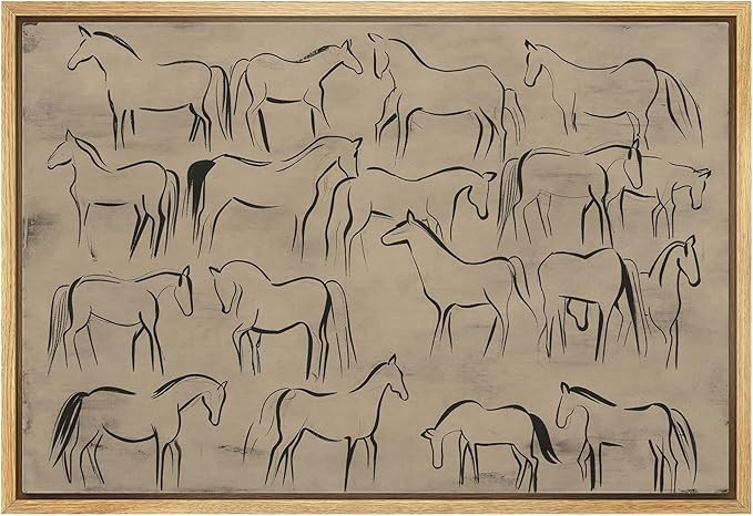 wall26 Framed Canvas Print Horse Sketches Minimalist Black Line Drawings on Beige Background Illu... | Amazon (US)