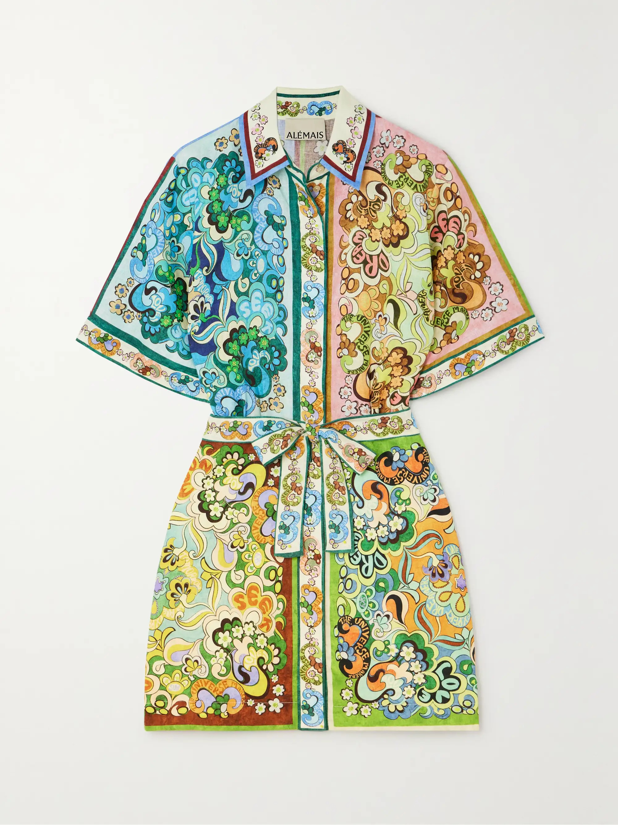 Dreamer belted printed linen mini shirt dress | NET-A-PORTER (US)