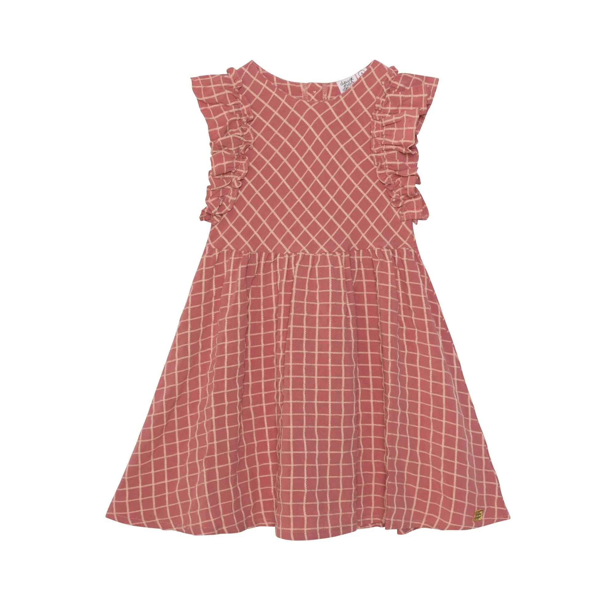 Plaid Dress With Ruffle Sleeves Cinnamon Pink | Deux par Deux Childrens Designer Clothing