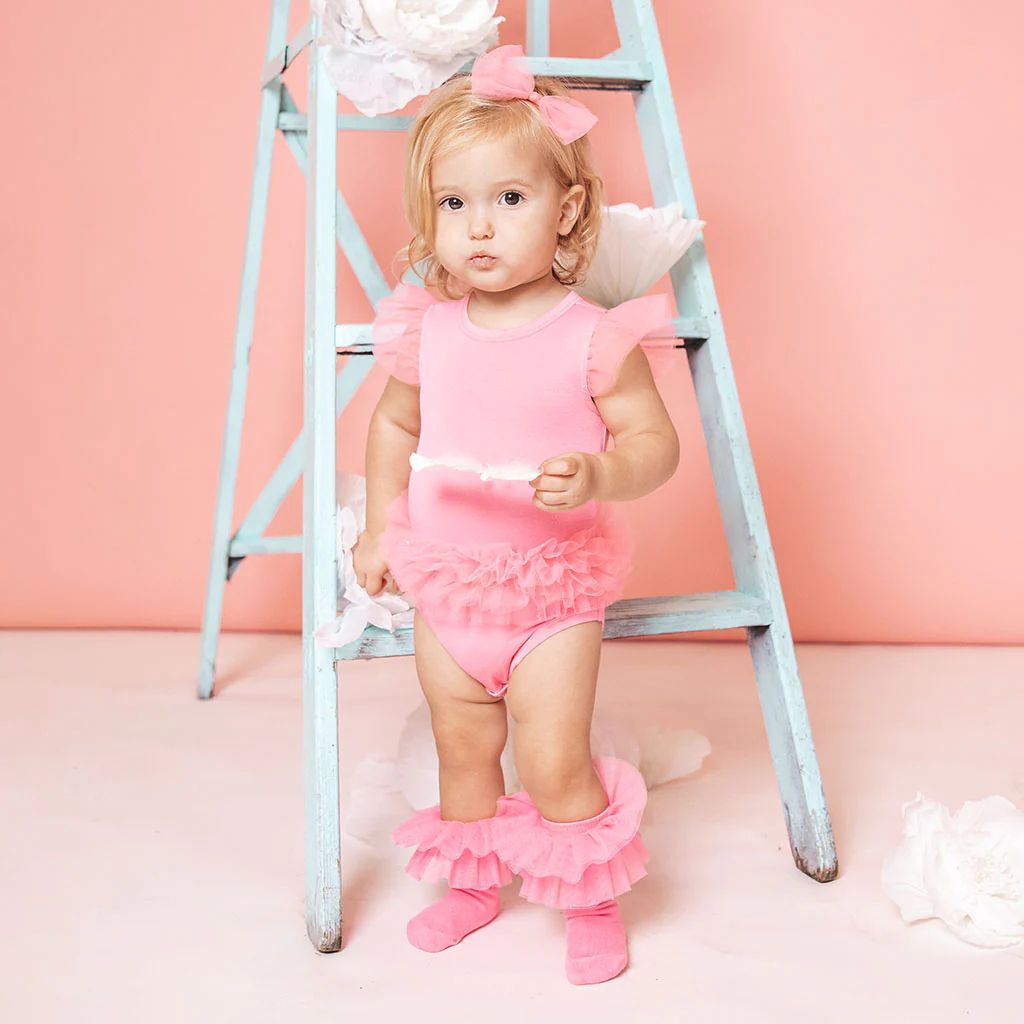 Solid Tulle Pink Tulle Baby Bodysuit | Cruisin' Pink | Posh Peanut